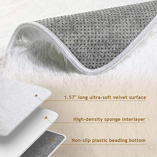 Ophanie White Rugs for Bedroom Fluffy, Fuzzy Shag Plush Soft Shaggy Bedside Area Rug, Indoor Floor Living Room Carpet for Girls Kids Baby Teen Dorm Home Decor Aesthetic, Nursery, 4 x 5.3 Feet - aborderproducts