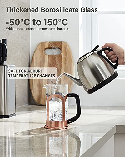Bayka French Press Coffee Maker, Glass Classic Copper 304 Stainless Steel Coffee Press, Cold Brew Heat Resistant Thickened Borosilicate Coffee Pot