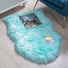 BAYKA Faux Sheepskin Fur Area Rug, Luxury Fluffy Area Rug, Soft Furry Carpet Rug for Bedroom, Children’s Room, Decor Rug 2x3 Feet, Light Blue - aborderproducts