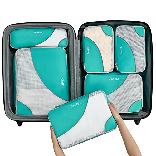 OlarHike 6 Set Packing Cubes for Travel, 4 Various Sizes and 6 Color Options, Luggage Organizer Bags for Travel Accessories, Travel Cubes for Suitcases (Teal) - aborderproducts