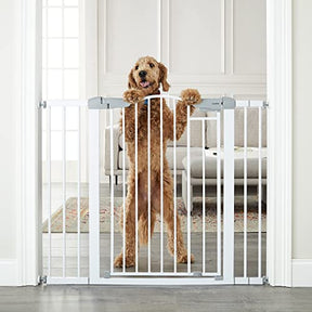 Cumbor Baby Gate 36" Extra Tall for 29.5-46in,Extra Wide Auto Closed Dog Gate for The House with No Drill Pressure Mounted Frame for Kids,Heavy Duty Metal Safety Pet Gate for Stairs,Doorway,White - aborderproducts