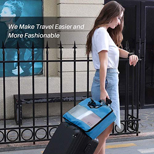 Veken 6 Set Packing Cubes, Travel Luggage Organizers with Laundry Bag & Shoe Bag (Blue) - aborderproducts