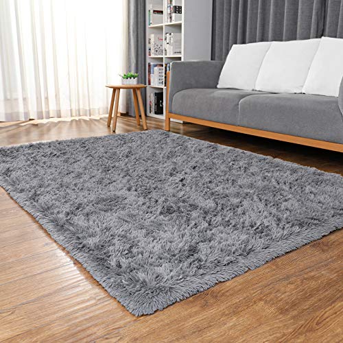 Ophanie Machine Washable Rugs for Bedroom, Fluffy Grey Shaggy Soft Area Rug, Non-Slip Indoor Floor Carpet for Living Room, Kids Baby Boys Teen Dorm Home Decor Aesthetic, Nursery, 4 x 5.3 Feet Gray - aborderproducts