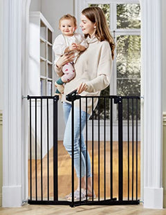 InnoTruth Extra Tall Baby Gate for Stairs and Doorways, 29”to 39.6” Adjustable Width with 36”Height,Dog Gate with Wall Pressure Mounted Frame, Auto Close Baby Gates for Toddler and Pet, Black - aborderproducts