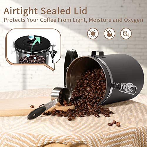 Veken Coffee Canister, Airtight Stainless Steel Kitchen Food Storage Container with Date Tracker and Scoop for Beans, Grounds, Tea, Flour, Cereal, Sugar, 22OZ, Gray - aborderproducts