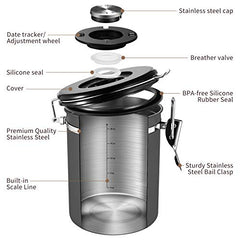 Veken Coffee Canister, Airtight Stainless Steel Kitchen Food Storage Container with Date Tracker and Scoop for Beans, Grounds, Tea, Flour, Cereal, Sugar, 22OZ, Gray - aborderproducts