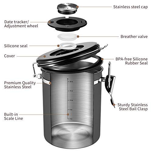 Veken Coffee Canister | Stainless Steel | 22OZ | Gray | Veken-zoom-