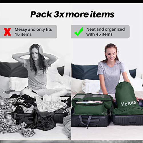 Veken 6 Set Packing Cubes, Travel Luggage Organizers with Laundry Bag & Shoe Bag (Forest Green) - aborderproducts