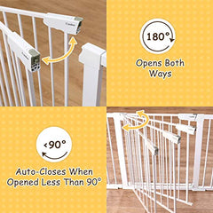 Cumbor 29.5"-51.6" Baby Gate Extra Wide, Easy Walk Thru Dog Gate for The House, Auto Close Safety Pet Gates for Stairs, Doorways, Includes 2.75", 5.5" and 11" Extension Kit, Mounting Kit,White - aborderproducts