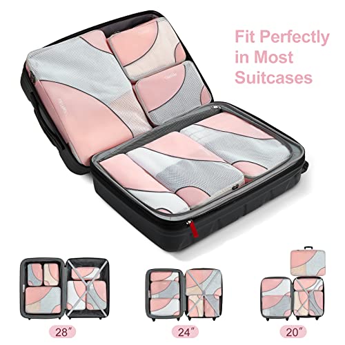 OlarHike 6 Set Packing Cubes for Travel, 4 Various Sizes and 6 Color Options, Luggage Organizer Bags for Travel Accessories, Travel Cubes for Suitcases (Pink) - aborderproducts