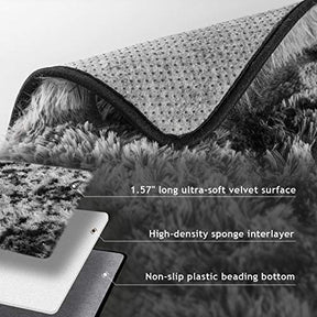 Ophanie Rugs for Bedroom, Fluffy Shag Fuzzy Soft Carpet, Plush Shaggy Bedside Area Rug, Indoor Floor Living Room Carpet for Kids Boys Dorm Home Decor Aesthetic, Nursery, 4 x 5.3 Feet Black and Grey - aborderproducts