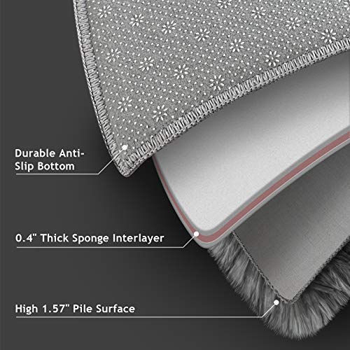 Ophanie Machine Washable Rugs for Bedroom, Fluffy Grey Shaggy Soft Area Rug, Non-Slip Indoor Floor Carpet for Living Room, Kids Baby Boys Teen Dorm Home Decor Aesthetic, Nursery, 4 x 5.3 Feet Gray - aborderproducts