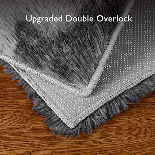 Ophanie Rugs for Bedroom, Machine Washable Fluffy Shaggy Soft Area Rug, Non-Slip Indoor Floor Carpet for Living Room, Kids Boys Teen Dorm Home Decor Aesthetic, Nursery, 4 x 5.3 Feet Black and Grey - aborderproducts
